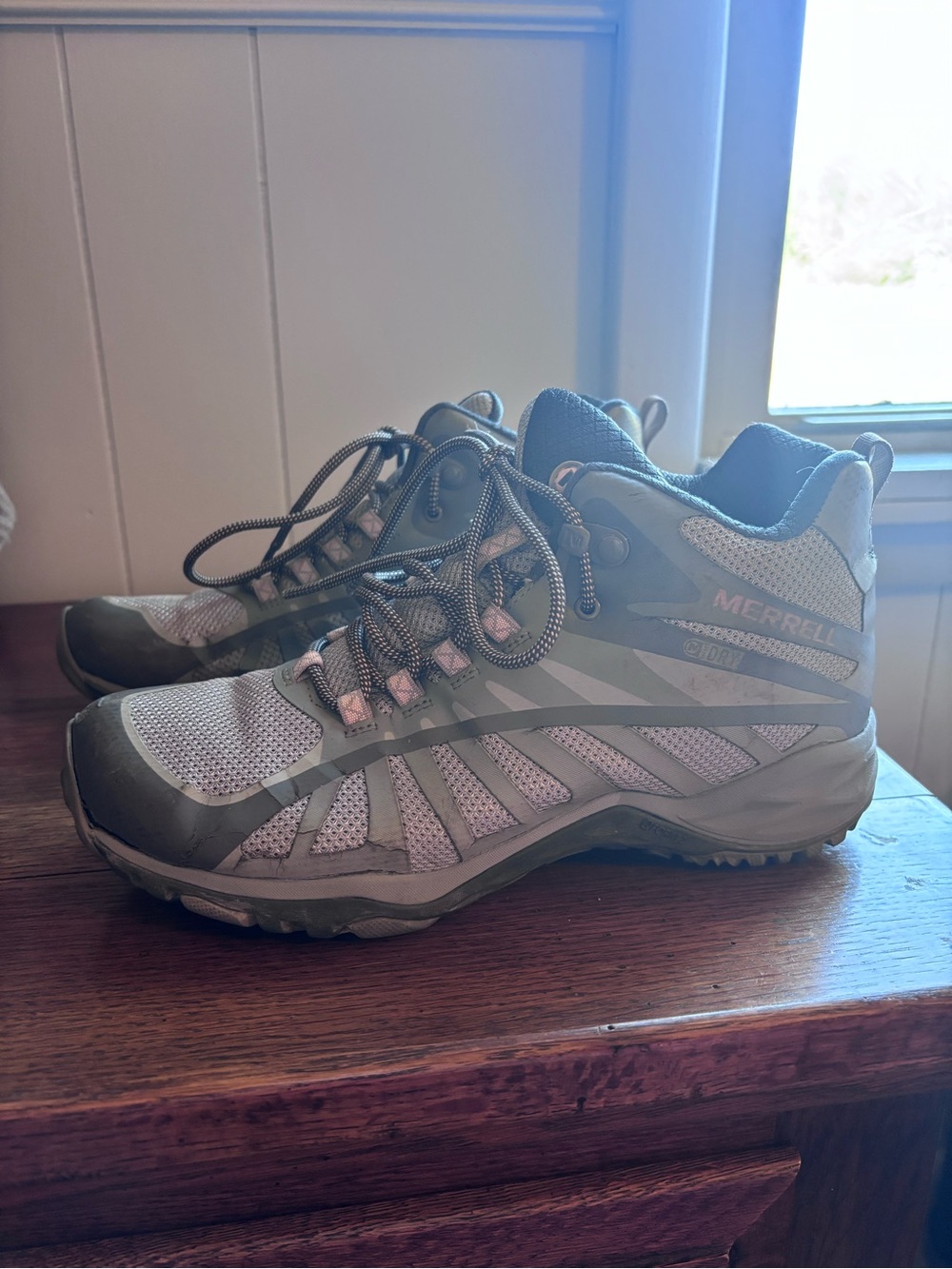 Merrell Women's Pink and Gray Trail Mid Hiking Shoes